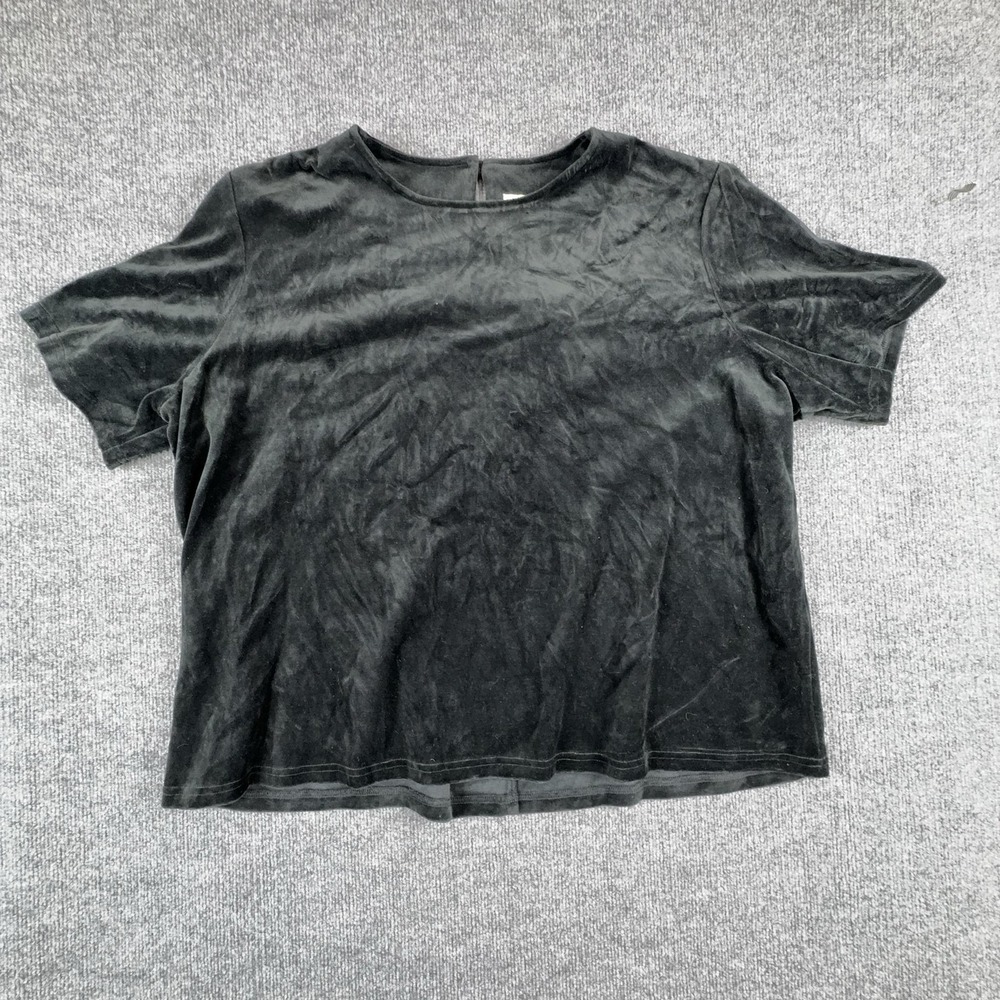 Graver Studio Shirt Womens 3X Black Velour Crew Neck Short Sleeve Plus Top